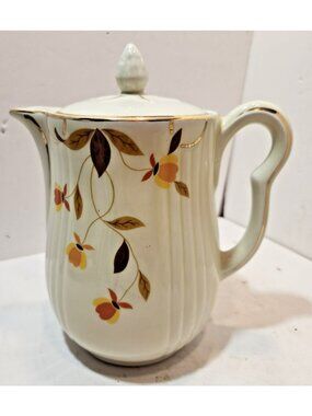 Vtg Hall Autumn Leaf Rayed Coffee Pot & Lid MCM Mary Dunbar